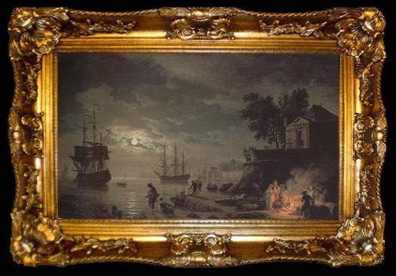 framed  Claude-joseph Vernet Night,A Port in Moonlight (mk43), ta009-2